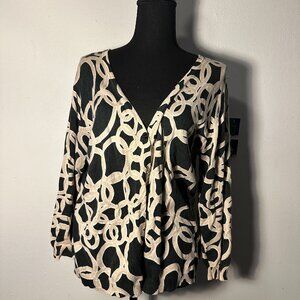 Abstract Geometric Print Button-Down Sweater / Cartigan